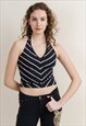 VINTAGE Y2K MONOCHROME CHEVRON STRETCHY HALTER TOP S