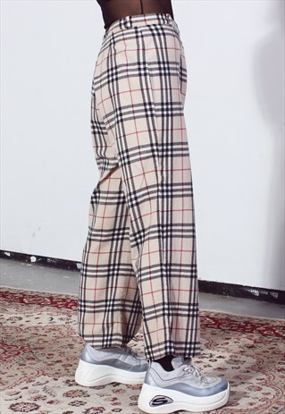 VINTAGE BURBERRY BEIGE NOVA CHECK WOOLLEN TROUSERS