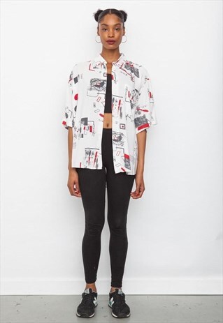 VINTAGE 80'S PRINTED PATTERNED ABSTRACT SUMMER SHIRT