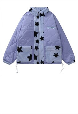 Star aviator bomber jacket fleece grunge puffer in purple