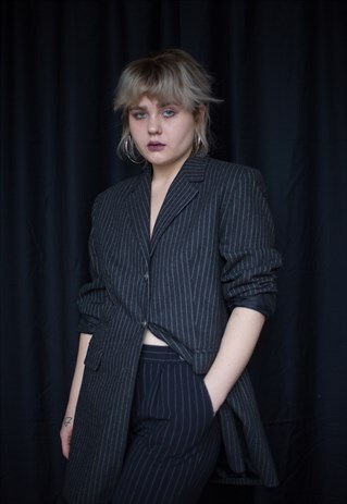 VINTAGE STRIPPED DARK GRAY CLASSIC JACKET