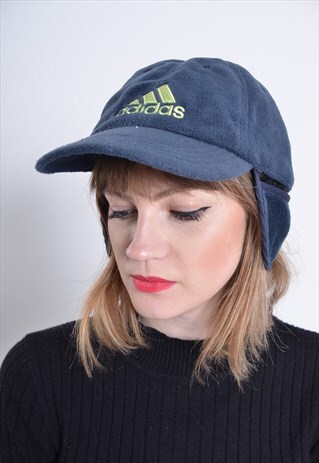 VINTAGE ADIDAS FLEECE BASEBALL CAP HAT BLUE