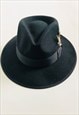 VINTAGE STYLE HAT BLACK WOOL FEDORA WITH FEATHER RIBBON BAND