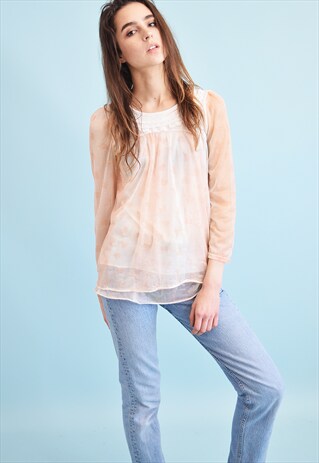 90'S RETRO KITSCH SLIP STYLE MESH PASTEL TOP BLOUSE