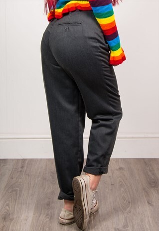 VINTAGE 90'S DARK GREY SMART HIGH WAIST TAPERED TROUSERS
