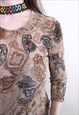 VINTAGE PAISLEY BLOUSE, BROWN BOHO BLOUSE, SIZE M