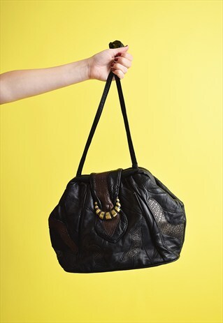 90'S RETRO PATCHWORK LEATHER PETITE BAG