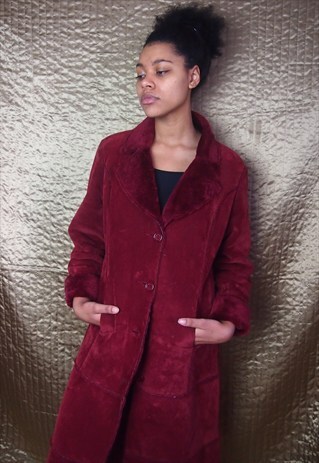 RED VELVET FAUX FUR LONG COAT