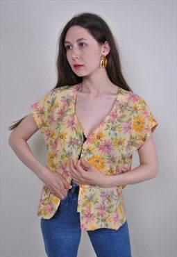 90s vintage summer blouse, floral button down shirt - MEDIUM