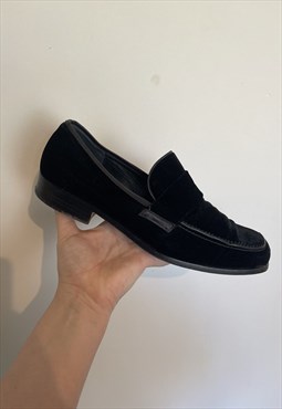 COLE HAAN  Black Velvet Leather Trimmed Penny Loafers Uk 7
