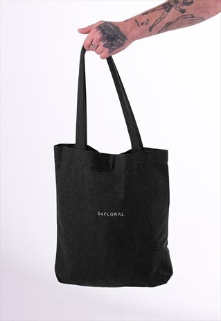 TEXT LOGO ORGANIC COTTON SHOULDER TOTE BAG - BLACK