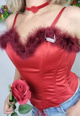 New Red Fluffy Bustier Corset Top Size Small