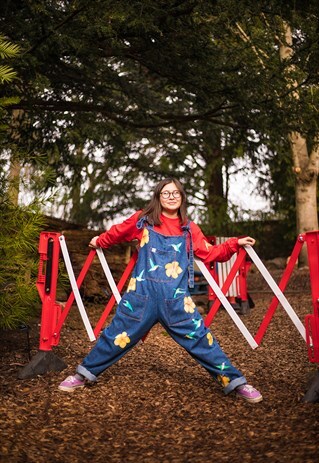 HAND PAINTED ORGANIC HUMMINGBIRD DUNGAREES