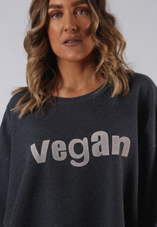 VINTAGE VEGAN SWEATSHIRT OVERSIZED PRINT UK 22 - 24 (L2G)