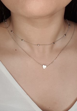 2 SET SILVER HEART NECKLACE