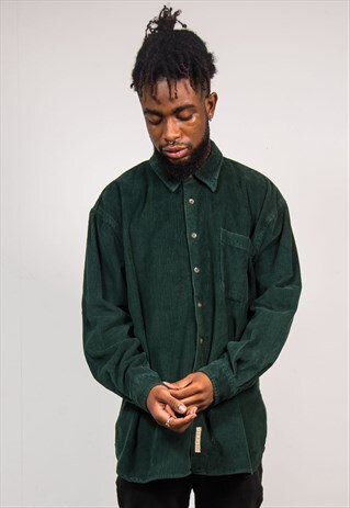 90'S VINTAGE DARK GREEN CORD SHIRT