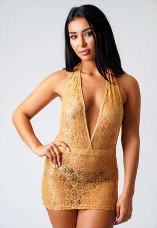 SCARLETT NUDE NET LACE MICRO MINI DRESS