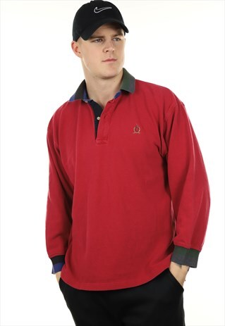 VINTAGE TOMMY HILFIGER LONG SLEEVE POLO SHIRT RED