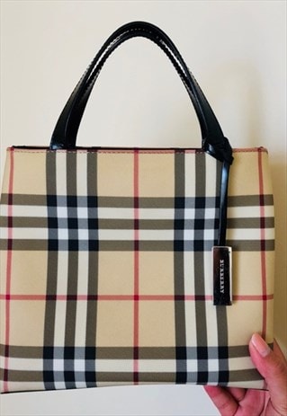 RARE 90'S BURBERRY NOVA CHECK LEATHER HANDBAG