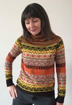 Vintage 80s Abstract Print Polo Neck Top
