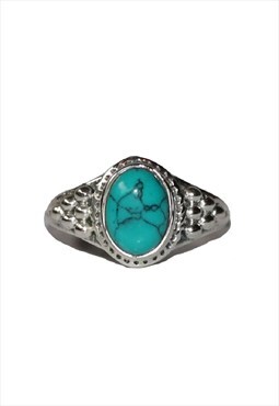 Sterling Silver Oval Ring with Turquoise Gemstone