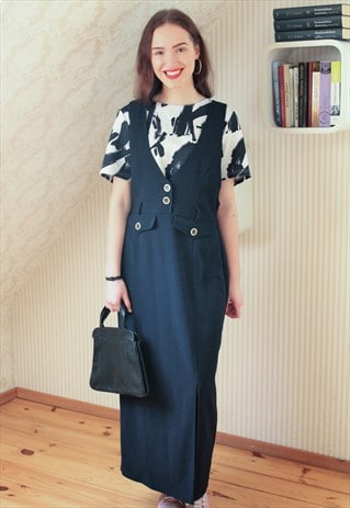 NAVY MAXI PINAFORE DRESS