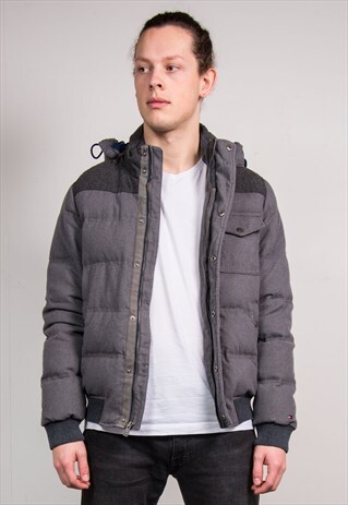 VINTAGE 90'S GREY TOMMY HILFIGER PUFFER JACKET COAT