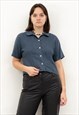 Linen Button Up Cropped Over Shirt Short Sleeved Blouse Top