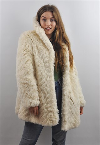 VINTAGE PREMIUM CREAM FAUX FUR COAT