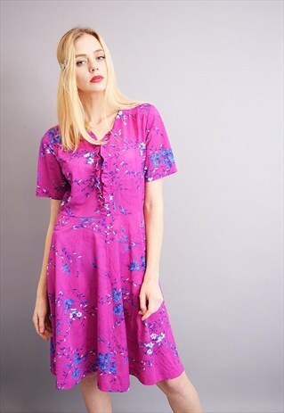 VINTAGE 70'S RETRO FLORAL PRINT CUTE MOD DRESS