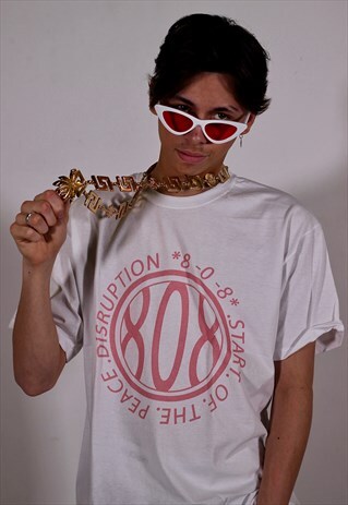 WHITE 808 T-SHIRT WITH PINK PRINTING