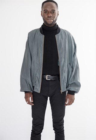 80S VINTAGE SOLID GREY BOMBER JACKET