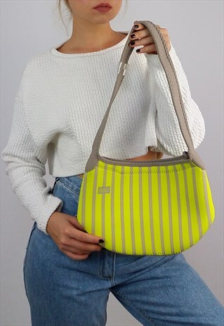 BUILT NEOPRENE LUNCH TOTE BAG STRIPED NEON WITH GREY