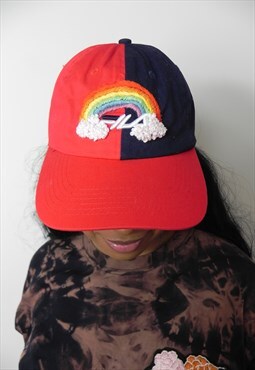 REWORKED Hand Embroidery Rainbow FILA Baseball Cap