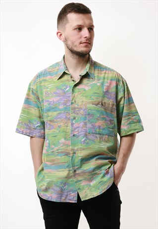 90S RARE MULTICOLOR ABSTRACT VINTAGE COTTON SHIRT 17110