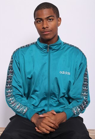 VINTAGE ADIDAS TAPE LOGO TRACK JACKET BLUE