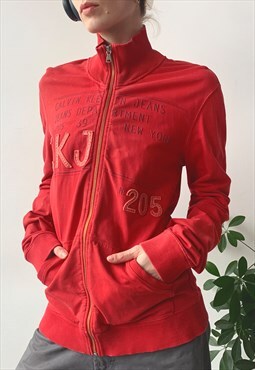 Vintage Y2K 00's Calvin Klein Red Cardigan Tracksuit Jumper