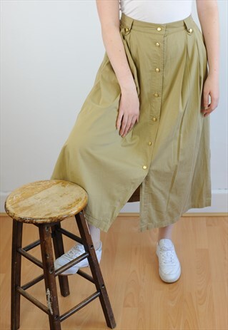 WOMENS VINTAGE BURBERRYS SKIRT BEIGE HIGH WAISTED MIDI SKIRT
