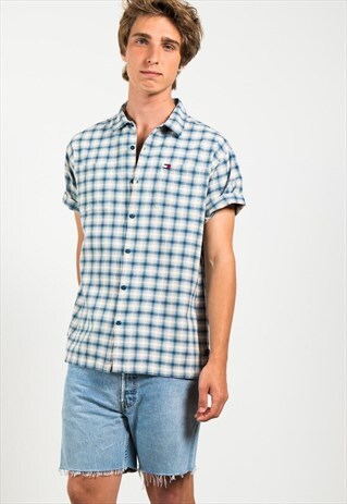 VINTAGE 80S TOMMY HILFIGER SHORT SLEEVE SHIRT / S3045