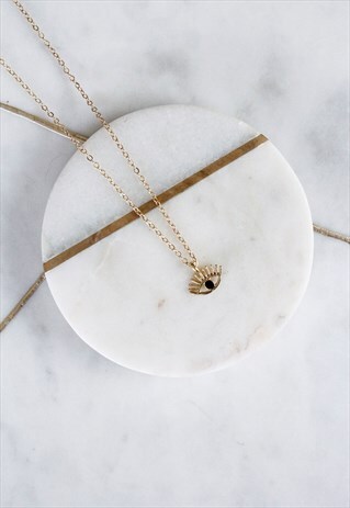 GOLD BLACK EVIL EYE DAINTY CHARM CHAIN PENDANT NECKLACE