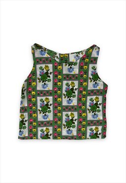Vintage 80s blouse sleeveless top bright floral vest