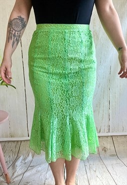 Vintage Green Net Fishtail Mermaid 80's Skirt