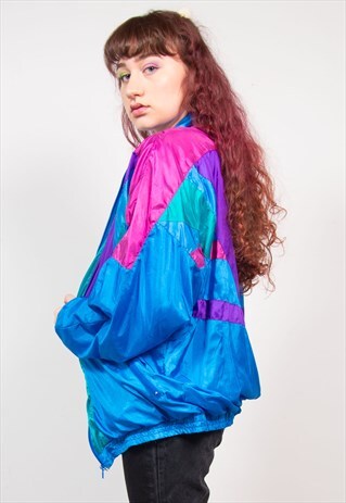 VINTAGE 90'S COLOURFUL OVERSIZED SHELL TRACKSUIT JACKET TOP