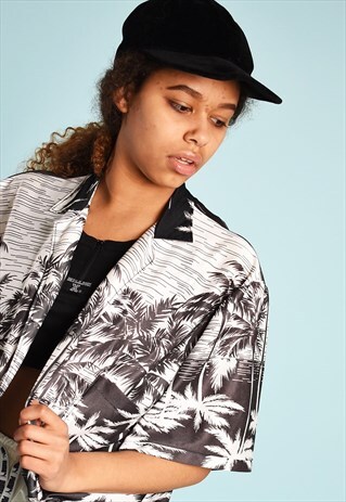 90'S RETRO HAWAIIAN PRINT OVERSIZED FESTIVAL BLOUSE TOP