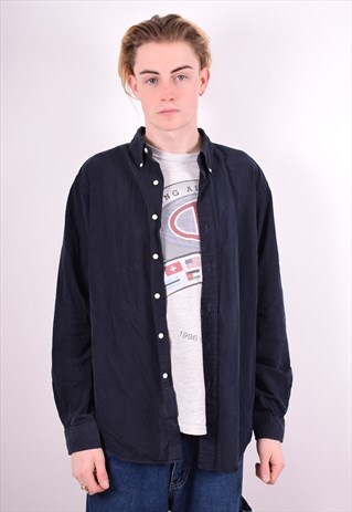 RALPH LAUREN MENS VINTAGE SHIRT LARGE NAVY BLUE 90'S