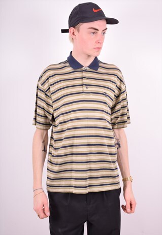 TRUSSARDI MENS VINTAGE POLO SHIRT LARGE MULTI STRIPES 90'S