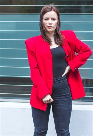 VINTAGE RED COAT WITH PUFFED SHOULDERS