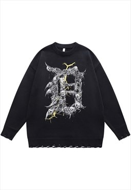 Skeleton sweater knit distressed jumper Gothic top in black