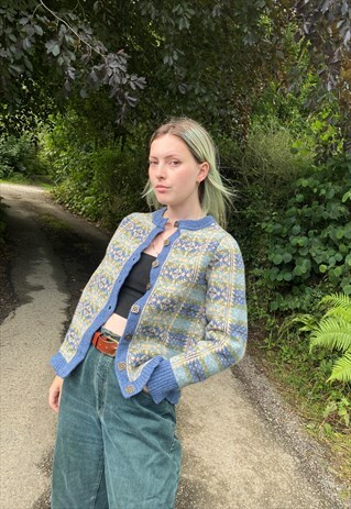 Vintage Knitted Wool Button Up Pattern Cardigan In multi