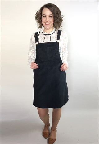 MINI BLACK CORDUROY DUNGAREE PINAFORE DRESS